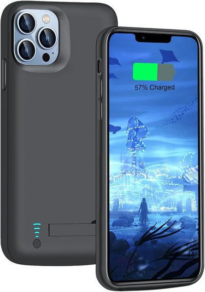 Battery Case for iPhone 12 Pro Max & iPhone 13 Pro Max, 6000mAh Rechargeable Extended Battery Charging Charger Case, Add 100% Extra Juice (6.7 Inches) Black