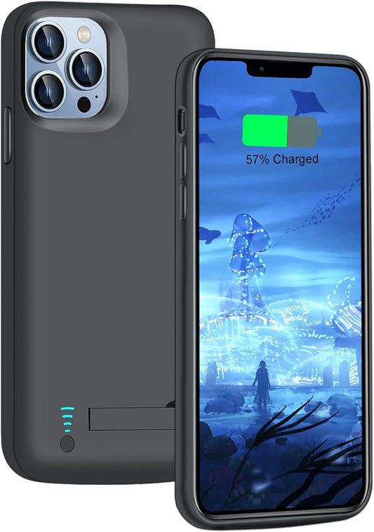 Battery Case for iPhone 12 Pro Max & iPhone 13 Pro Max, 6000mAh Rechargeable Extended Battery Charging Charger Case, Add 100% Extra Juice (6.7 Inches) Black