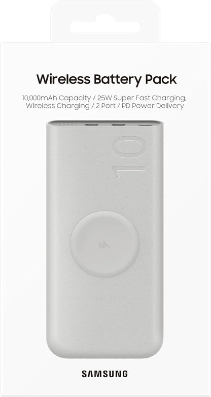 SAMSUNG 25W 10,000mAh Battery Pack Wireless Charger, Super Fast Charging w/ 2 Ports for Galaxy Phones, Buds and More, 3A USB-C Cable Included, 2024, US Version, EB-U2510XUEGUS. Beige