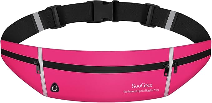 SooGree Slim Running Belt Sport Fanny Pack for Women Men,Outdoor Reflective Waist Pack Runner Pouch Belt, Zipper Waterproof Running Phone Holder Jogging Pouch for Phone Money Belt Waist Bag (Pink)