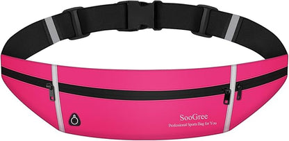 SooGree Slim Running Belt Sport Fanny Pack for Women Men,Outdoor Reflective Waist Pack Runner Pouch Belt, Zipper Waterproof Running Phone Holder Jogging Pouch for Phone Money Belt Waist Bag (Pink)