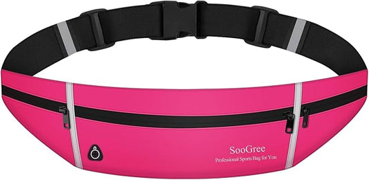 SooGree Slim Running Belt Sport Fanny Pack for Women Men,Outdoor Reflective Waist Pack Runner Pouch Belt, Zipper Waterproof Running Phone Holder Jogging Pouch for Phone Money Belt Waist Bag (Pink)