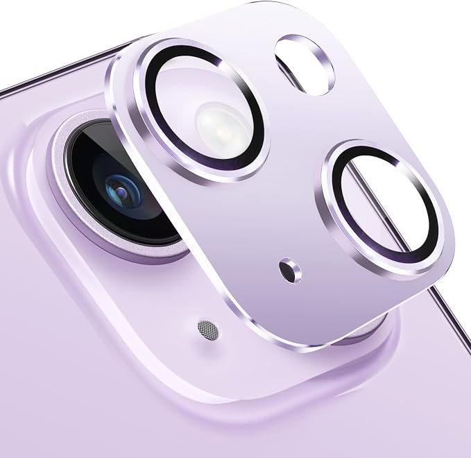 Compatible with iPhone 14 and iPhone 14 Plus Camera Lens Protector, Anti-Scratch Tempered Glass Camera Screen Protector Shockproof Full Protective Camera Cover Case Friendly Lens Cover-Purple