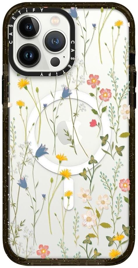 CASETiFY Impact iPhone 13 Pro Max Case [4X Military Grade Drop Tested / 8.2ft Drop Protection/Compatible with Magsafe] - Dreamy Floral Pattern - Clear Black