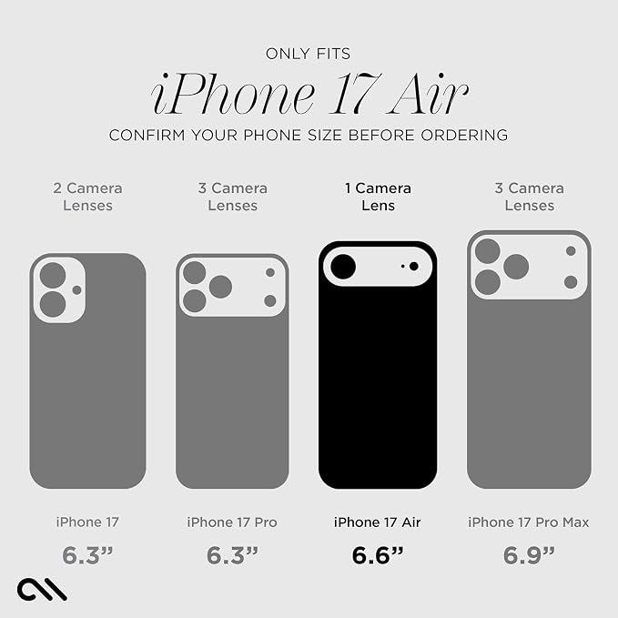 Case-Mate Camera Lens Protector with Aluminum Black Rings for iPhone Air - Double Tempered Glass, Anti-Scratch - Ultra HD View with Night Shooting, Case Friendly, Easy Install