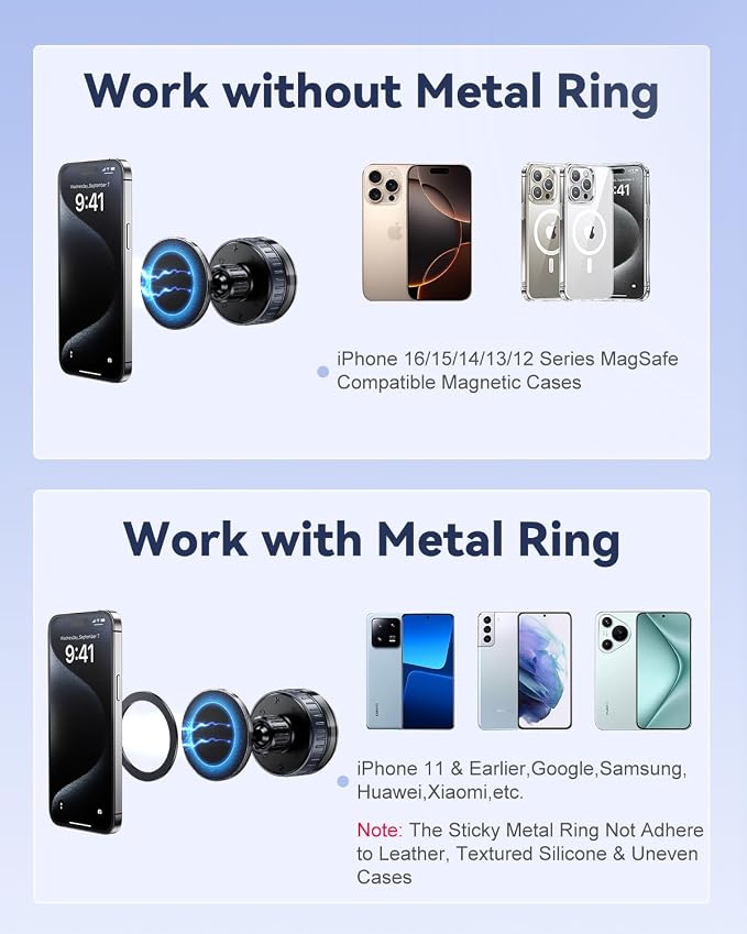 Vacuum Suction Cup Phone Mount,Hands-Free Magnetic Shower Cell Phone Holder,Adjustable Phone Suction Grip for Mirror/Car Dashboard/Gym,Compatible with MagSafe iPhone 16/15/14/13/12 (T26)
