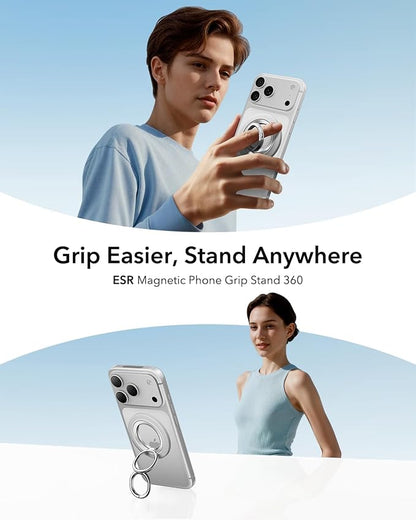 ESR for MagSafe Phone Grip, Dual-Side Magnetic Phone Grip,360° Adjustable Thin Magnetic Ring Holder Stand,for iPhone 17e/17-12, Samsung, All Phones, MagSafe Accessories (2 Metal Rings Included)