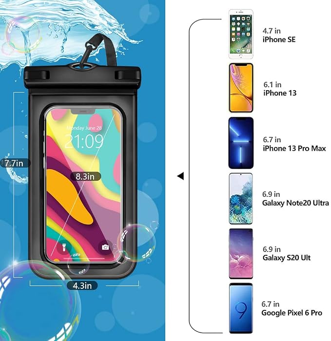 6 pcs Waterproof Phone Pouch Universal Phone Waterproof Case Compatible for iPhone 11 13 12 Max Pro XS Samsung Galaxy s22 s10 Up to 6.9", IPX8 Plastic Cell Phone Dry Bags