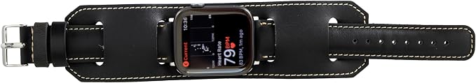 HARDISTON Cuff Watch Band Compatible with Apple 42mm for men & women, Handmade Genuine Leather, Compatible with iWatch Series 11 10 9 8 7 6 5 4 3 2 1 SE Ultra, Wrist Bracelet Band, Medium/Band-Black