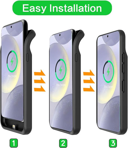 Battery Case for Galaxy S24 Plus, Upgraded 12000mAh Battery Pack Rechargeable Charger Case with Wireless Charging Compatible for Galaxy S24 Plus (6.7 inch) External Charging Cover (Black)