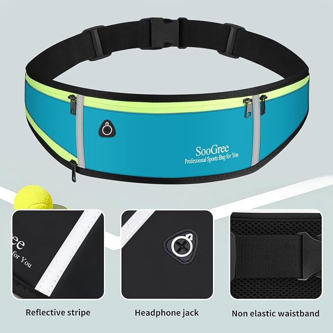 SooGree Men Women Running Belts,Slim Sport Belts,Waterproof Running Fanny Pack,Waterproof Running Waist Packs with Reflective Strip,Runner Belt for Running Walking Cycling Camping Gym (Blue)