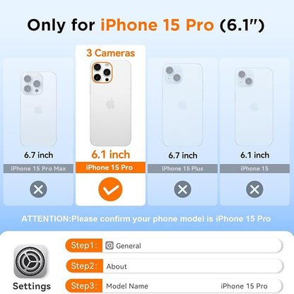 WIFORT for iPhone 15 Pro Waterproof Case, [IP68 Underwater Dustproof][Built-in Screen][15FT Military Shockproof], 360 Full Body Sealed Protection Cover Magnetic Frosted Phone Case, 6.1" Black