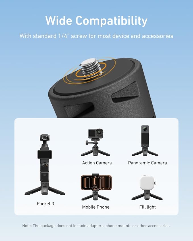 TELESIN Mini Tripod & Grip for DJI Osmo Pocket 3 Camera&Phone, One Click Open Desktop Stand&Handle with 1/4" Screw for DJI Action 6 5pro 4 Nano/Insta 360 X5 X4/Phone/Camera/Digital Device Accessories