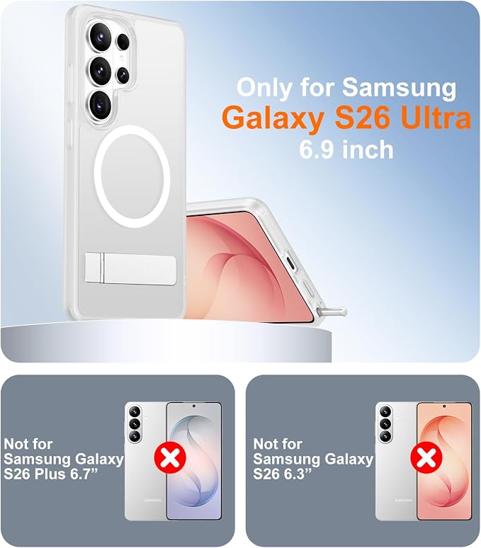 Magnetic for Samsung Galaxy S26 Ultra Case, [Innovate Stand][Military Grade Drop Protection][Non Slip][Translucent Matte] Shockproof Phone Case for Galaxy S26 Ultra 2026 -Clear Matte