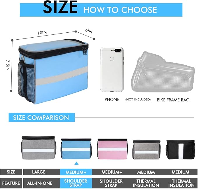 Bike Handlebar Bag - Front Basket with Bike Phone Mount, Bicycle Cooler Pouch Pack for Kids Girls Boys Men Women