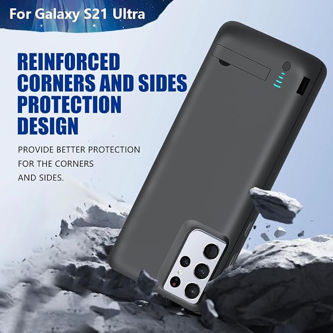 [Upgraded Battery Case for Samsung Galaxy S21 Ultra 5G, 5000mAh Rechargeable Extended Battery Charging Charger Case, Add 100% Extra Juice (6.8 Inches) Black