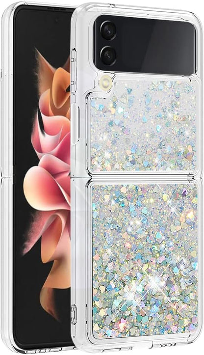 Rubber Case Liquid Compatible with Samsung Galaxy Z Flip 4 5G, Bling Flowing Liquid Floating Sparkle Colorful Glitter Waterfall Soft Bumper Cushion Phone Case Compatible with Samsung Galaxy Z Flip 4