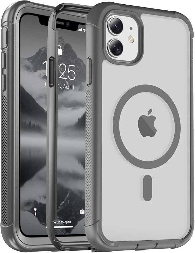 jaroco Magnetic for iPhone 11 Case, [Compatible with MagSafe][Military Grade Drop Protection][Heavy Duty Protection][Non-Slip][Shockproof] 2-Layer Durable Bumper Phone Case 6.1''-Gray