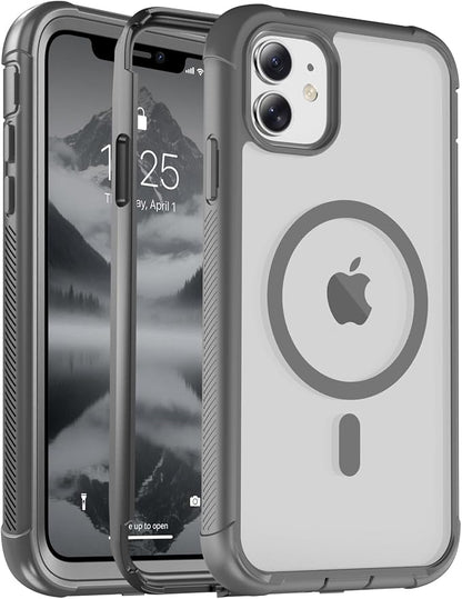 jaroco Magnetic for iPhone 11 Case, [Compatible with MagSafe][Military Grade Drop Protection][Heavy Duty Protection][Non-Slip][Shockproof] 2-Layer Durable Bumper Phone Case 6.1''-Gray