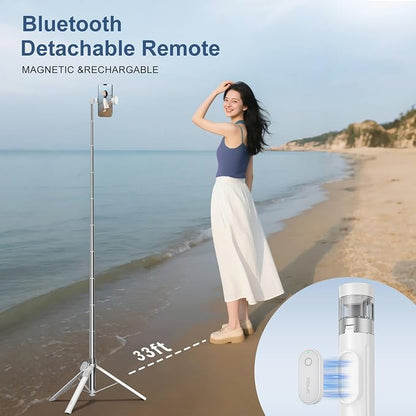 66" Automatic Phone Tripod Stand with Remote, Cell Phone Tripod for iPhone Video Recording & Live Streaming, Adjustable Selfie Stick Tripod for Content Creators, Vloggers,White