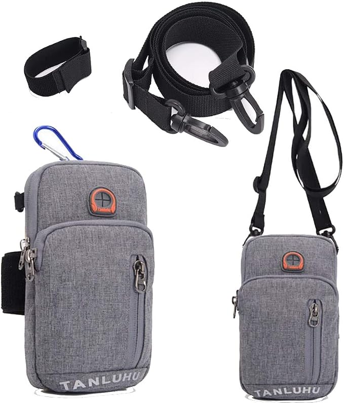 Men Women Sport Running Armband Cellphone Holder Pouch Crossbody Shoulder Purse Arm Bag for Samsung Galaxy S22 Ultra Plus S20 FE S21 Fe A53 5G A12 A13 5G A22 A32 A52 Pixel 6 Pro Moto G Pure (Gray)