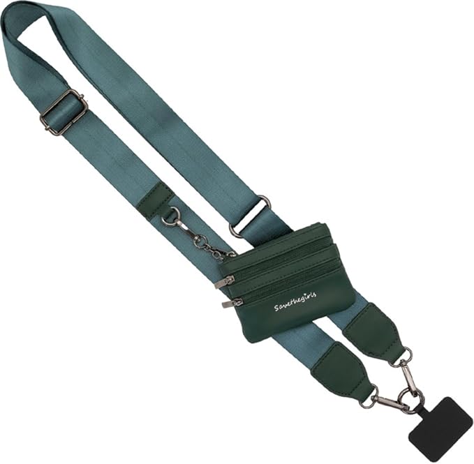 Save the Girls Clip and Go Phone Strap Solid (Green - Green Pouch) - Crossbody Phone Strap Chain with Zipper Wallet Pouch, Zippered