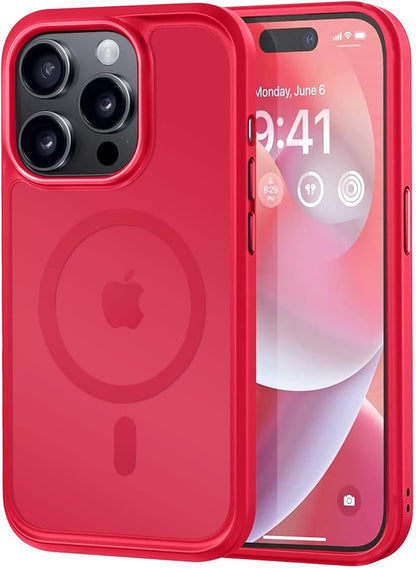 MOCCA Strong Magnetic for iPhone 14 Pro Case, [Compatible with Magsafe][13FT Military Drop Protection] Slim Translucent Matte Shockproof Case for iPhone 14 Pro Phone Case 6.1'', Red