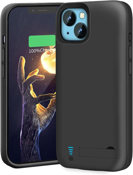 [Upgraded] Battery Case for iPhone 14, 5000mAh Rechargeable Extended Battery Charging/Charger Case, Add 100% Extra Juice, Support Wire Headphones (6.1 inch) Black
