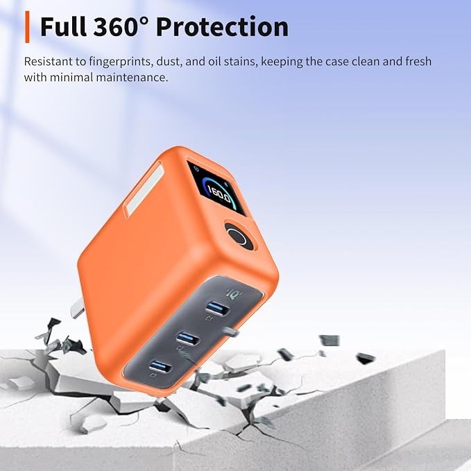 Case for Anker Prime 160W 3-Port Compact Charger – Soft Silicone Protective Cover for Dynamic Charger,Shockproof Dustproof Charging Block Protector Sleeve[Orange]