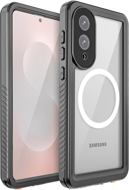 Magnetic for Samsung Galaxy S25 Edge Case, IP68 Waterproof Dustproof Case, [Built-in Screen Protector] Full Body Heavy Duty Rugged Phone Cover for Galaxy S25 Edge 6.7 inch Black