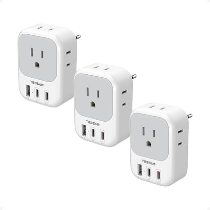 TESSAN European Travel Plug Adapter 3 Pack, PD 20W Type C Power Adaptor with 4 AC Outlets 3 USB Ports (2 USB C), US to Europe Plug Adapter for USA to EU Italy Spain France Iceland Germany