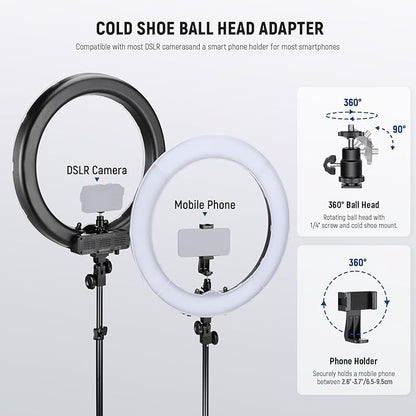 NEEWER 58W 18"/45cm Ring Light Kit, 3200K & 5600K Bi Color Dimmable CRI95 LED Selfie Lighting for iPhone with Tripod Stand/Phone Holder/Cold Shoe for Makeup Studio Video Recording Photography, RL-18