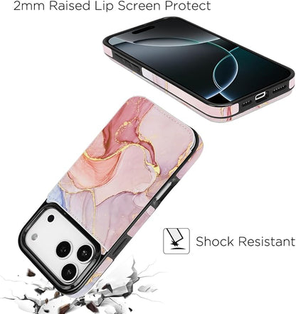 uCOLOR for iPhone 17 Pro Max Wallet Case with Card Holder PU Leather RFID Blocking Design iPhone 17 Pro Max flip case for Women Men Magnetic Clasp Kickstand Design 6.9 inch (Pink Purple Marble)