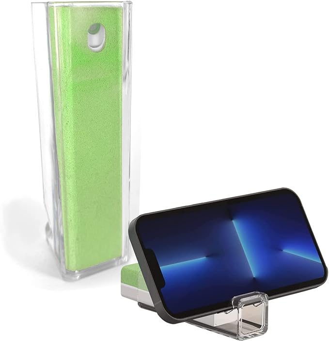 All in One Screen Cleaning Spray with Microfiber and Phone Stand. Cleans and Removes Oil and Dirt from Smartphones, Tablets, LCD, LED Laptop, TV Screens and More (Green)