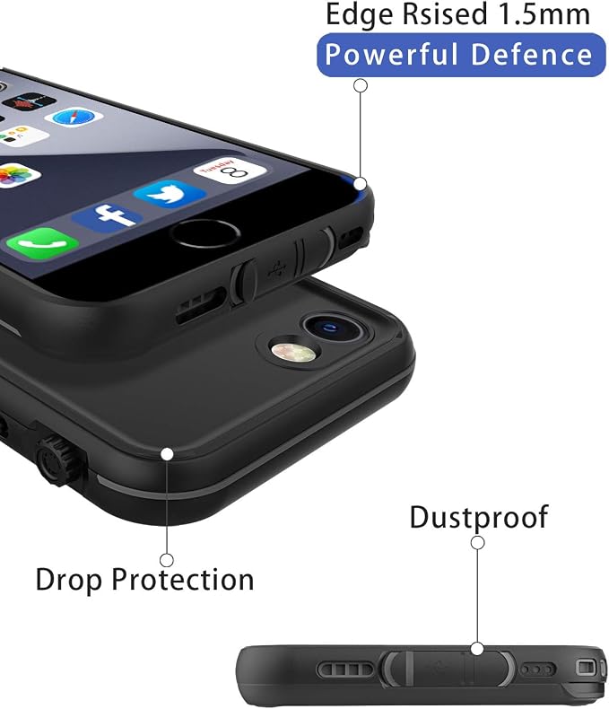 for iPhone 8/7/SE 2020 Waterproof Case with Screen Protector, Life Shockproof Snowproof Phone Case for iPhone 8/7/SE 2020 4.7" (Black)