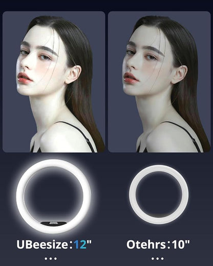 UBeesize 12" Ring Light Tripod for iPhone with Overhead Phone Mount, 75" Tall Ring Lights with Stand and Camera Mounts for Photography/Live Streaming/TikTok/YouTube Content Creation