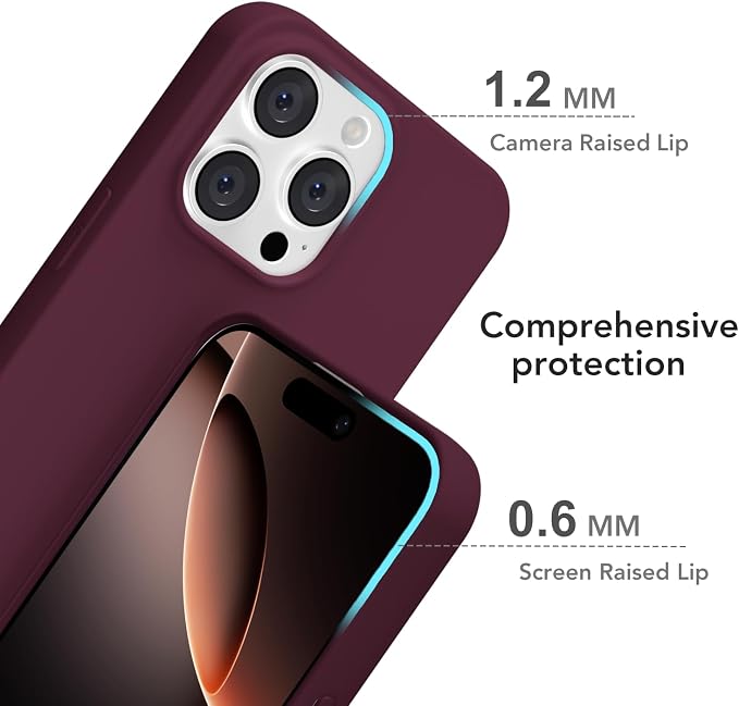 for iPhone 16 Pro Case Silicone Compatible with Magsafe Case, Ultra Slim Thin Magnetic Phone Cases Mag Safe, Cute Soft Rubber Gel Matte Plain Wireless Charging Cover for Women, Burgundy Maroon