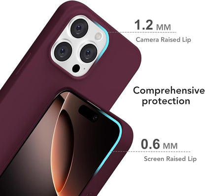 for iPhone 16 Pro Case Silicone Compatible with Magsafe Case, Ultra Slim Thin Magnetic Phone Cases Mag Safe, Cute Soft Rubber Gel Matte Plain Wireless Charging Cover for Women, Burgundy Maroon