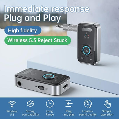 Premium Pro Bluetooth 5.3 Transmitter Receiver,2-in-1 Wireless Transmitter for TV/Headphones,Gym,Bluetooth Receiver for Car/Home Stereo