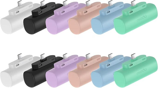 Miady 12-Pack Mini Portable Charger Built-in USB C Connector Power Bank | 5000mAh丨Lightweight丨for Backpack Travel丨Compatible with iPhone 17 Galaxy Android丨Ultra-Compact丨Flight-Safe丨18Wh丨6 colors