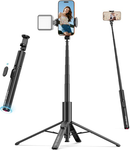 ULANZI MT86 60" Automatic Phone Tripod Stand with Bluetooth Remote, Adjustable Auto‑Open Selfie Stick for iPhone Android, Portable Extendable Travel Tripod for Selfie/Vlogging, Black