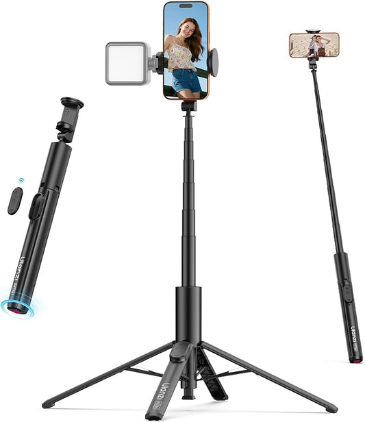 ULANZI MT86 60" Automatic Phone Tripod Stand with Bluetooth Remote, Adjustable Auto‑Open Selfie Stick for iPhone Android, Portable Extendable Travel Tripod for Selfie/Vlogging, Black