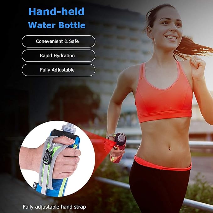 AONIJIE Quick Grip Handheld Water Bottle for Running, Hand Strap Hydration Pack with 500ml Handheld Soft Flask Water Bottle (Black)