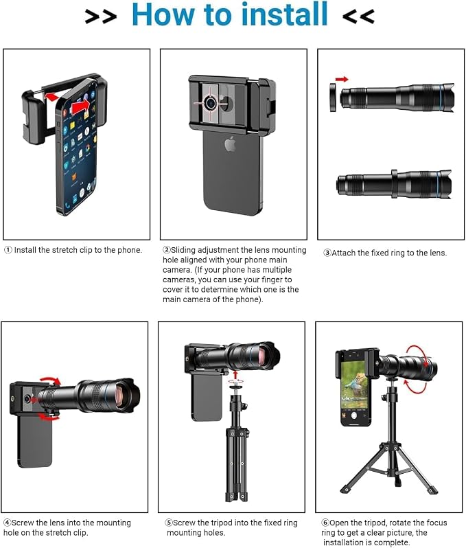 Evil eye 36X Telephoto Lens, High Power HD Telephoto Phone Lens with Tripod and Phone Clip for Android & iPhone, Samsung and Most Smartphone