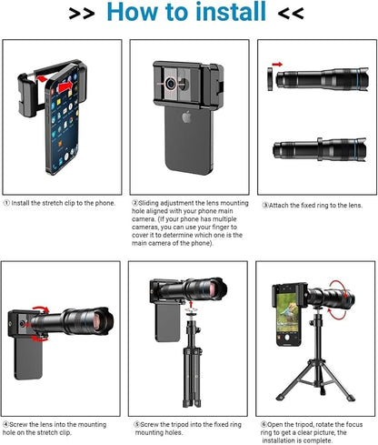 Evil eye 36X Telephoto Lens, High Power HD Telephoto Phone Lens with Tripod and Phone Clip for Android & iPhone, Samsung and Most Smartphone