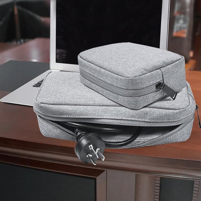 CAAORDKSO 2PCS Electronics Organizer Travel Case, Electronic Accessories Bag, Waterproof Accessories Storage Pouch for Power Bank, Cable, Cord, Charger, Mouse, Various Accessories (Small+Big-Gray)