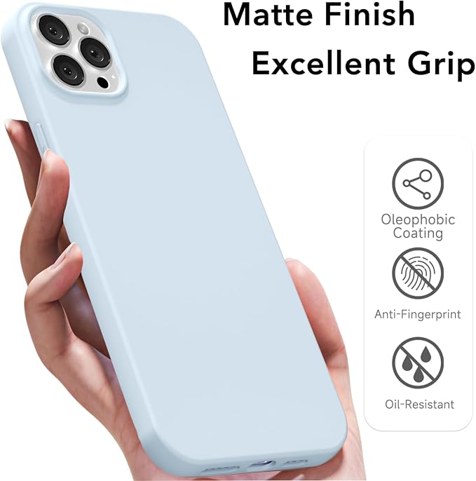 for iPhone 12 Pro Max Case Silicone Compatible with Magsafe Case, Ultra Slim Thin Magnetic Phone Cases Mag Safe, Cute Soft Rubber Gel Matte Plain Wireless Charging Cover for Women, Light Blue