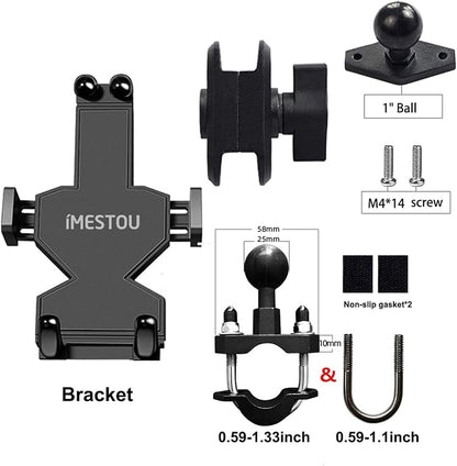 iMESTOU Aluminium Motorcycle Phone Mount U-Bolt Handlebar 1" Ball Stem Cellphone Holder 360 Rotating with Length Width Adjustable Universal for Max.7.2 inch Large Phones Sturdily