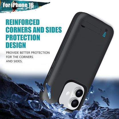 [Upgraded Battery Case for iPhone 16, 5000mAh Rechargeable Extended Battery Charging Charger Case, Add 100% Extra Juice (6.1 Inches) Black