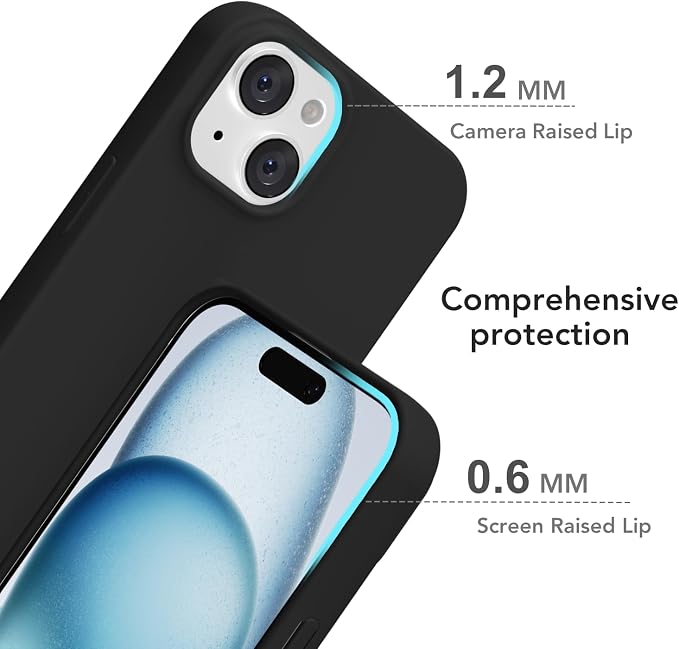 for iPhone 15 Plus/ 14 Plus Case Silicone Compatible with Magsafe Case, Ultra Slim Thin Magnetic Phone Cases Mag Safe, Cute Soft Rubber Gel TPU Matte Wireless Charging Cover for Women, Black
